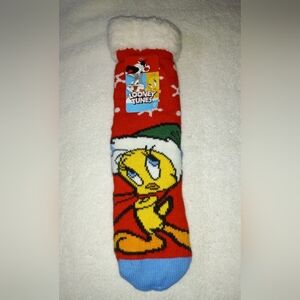 WB Looney Tunes Tweety Bird Non Slip Sherpa Lined Holiday One Size Socks